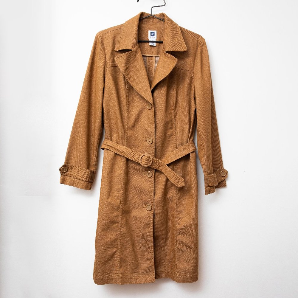 GAP Women's DENIM TRENCH COAT Long JEAN Brown